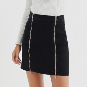 Agolde Pamela Double-Zip Mini Skirt Sleep Black Stretch Denim Womens Size 26 New